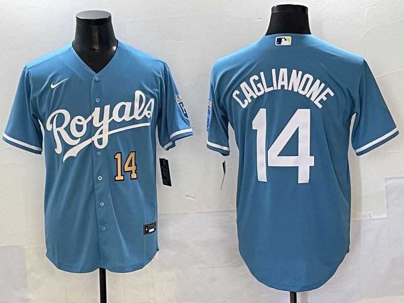 Men 2025 Kansas City Royals #14 Caglianone Light Blue Game Nike MLB Jersey style 2->kansas city royals->MLB Jersey